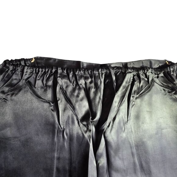 Womens Black Satin Wide-Leg Pajama Pants With Elastic Waistband - Picture 4 of 10